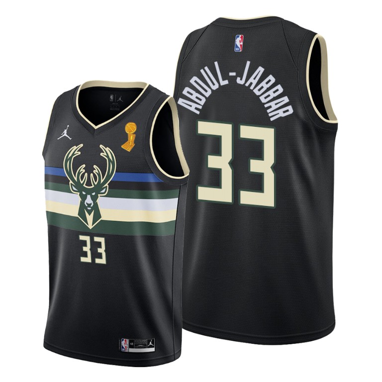 Men's Milwaukee Bucks #33 Kareem Abdul-Jabbar 2021 Black Finals Champions Stitched Basketball Jersey Men's Milwaukee Bucks #33 Kareem Abdul-Jabbar 2021 Black Finals Champions Stitched Basketball Jersey